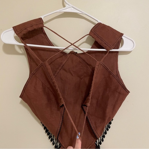 Ganni Hemp Maxi Dress with Beaded Trim Rootbeer Brown - Picture 12 of 16